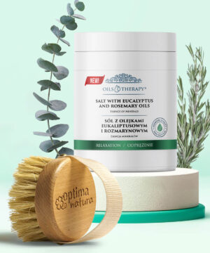 Zestaw Sól z olejkami eukaliptusowym i rozmarynowym + Szczotka (okrągła)