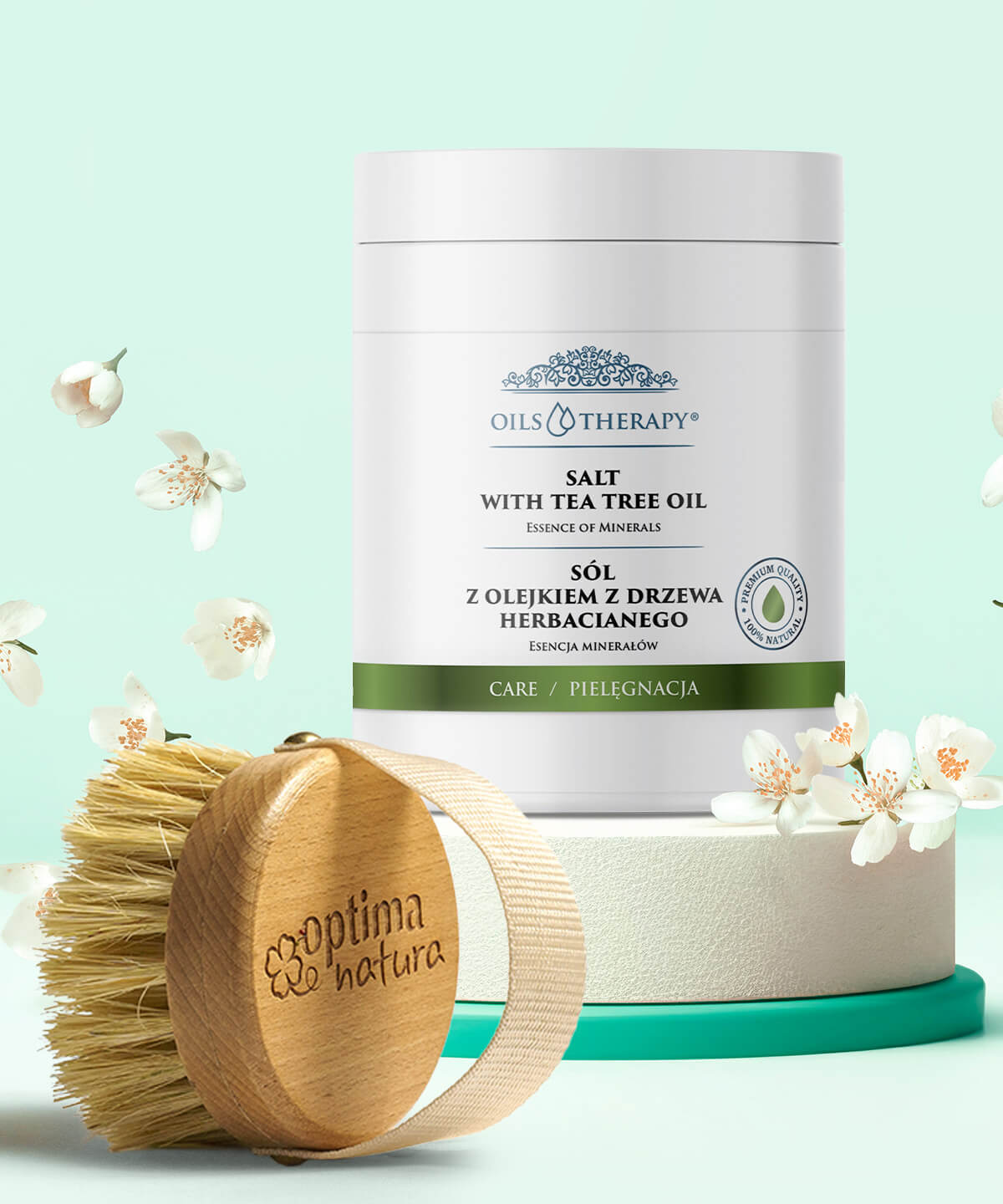 Zestaw Sól z Olejkiem z Drzewa Herbacianego + Szczotka (okrągła)